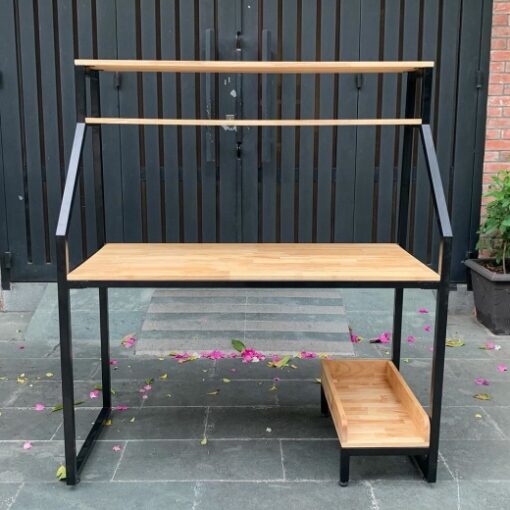Bàn Liền Giá Khung Sắt Gỗ Cao Su CTP-7121