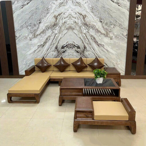 Bộ Sofa Gỗ Sồi Chữ L CTP-8301