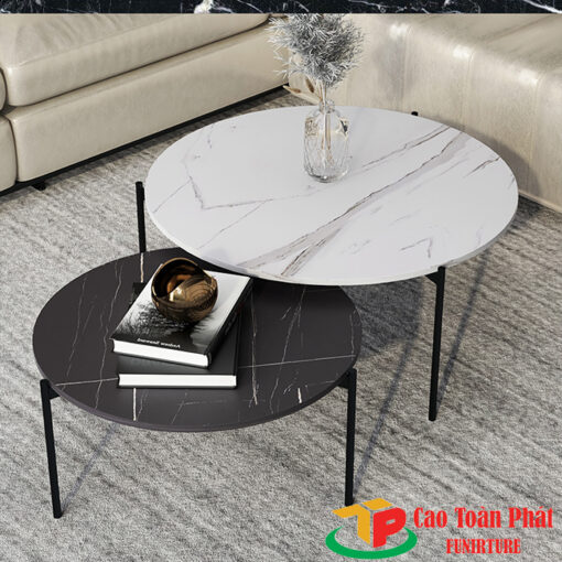 Bàn Trà Đôi Mặt Đá Chân Thép CTP-6178