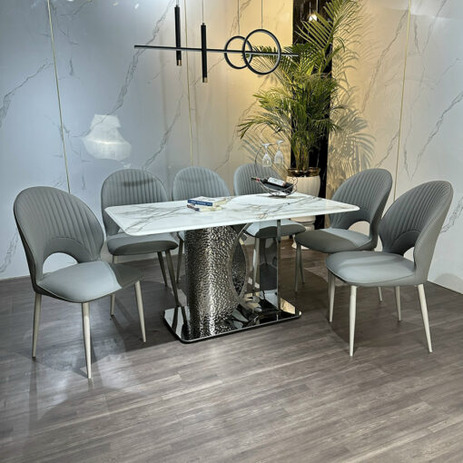 Bộ Bàn Ăn Hiện Đại Chân Inox Mặt Đá 80x160cm CTP-8288