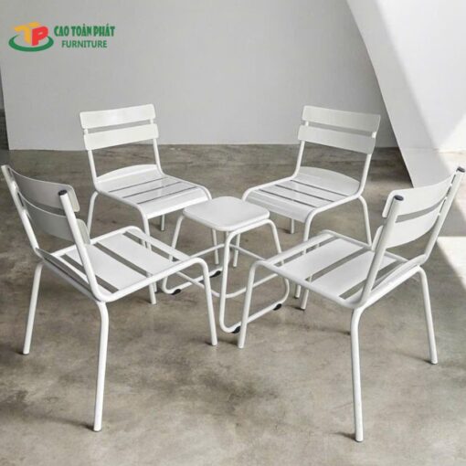 Bộ bàn ghế cafe sắt sơn trắng - BGS25